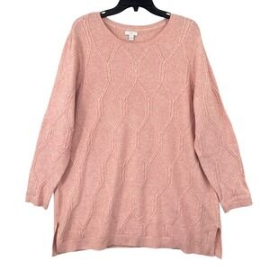 J. Jill Pink Longline Diamond Cable Knit‎ Tunic Sweater Size XL Layering Cozy